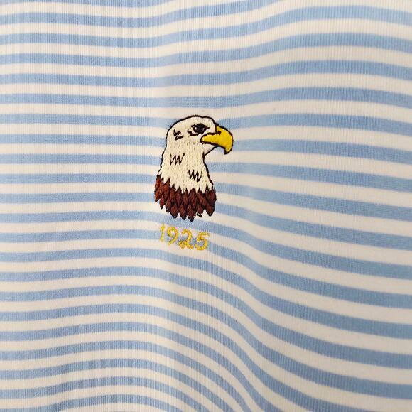 Peter Millar Summer Comfort Gold Polo Shirt Blue White Stripes Eagle Size L - Picture 4 of 5